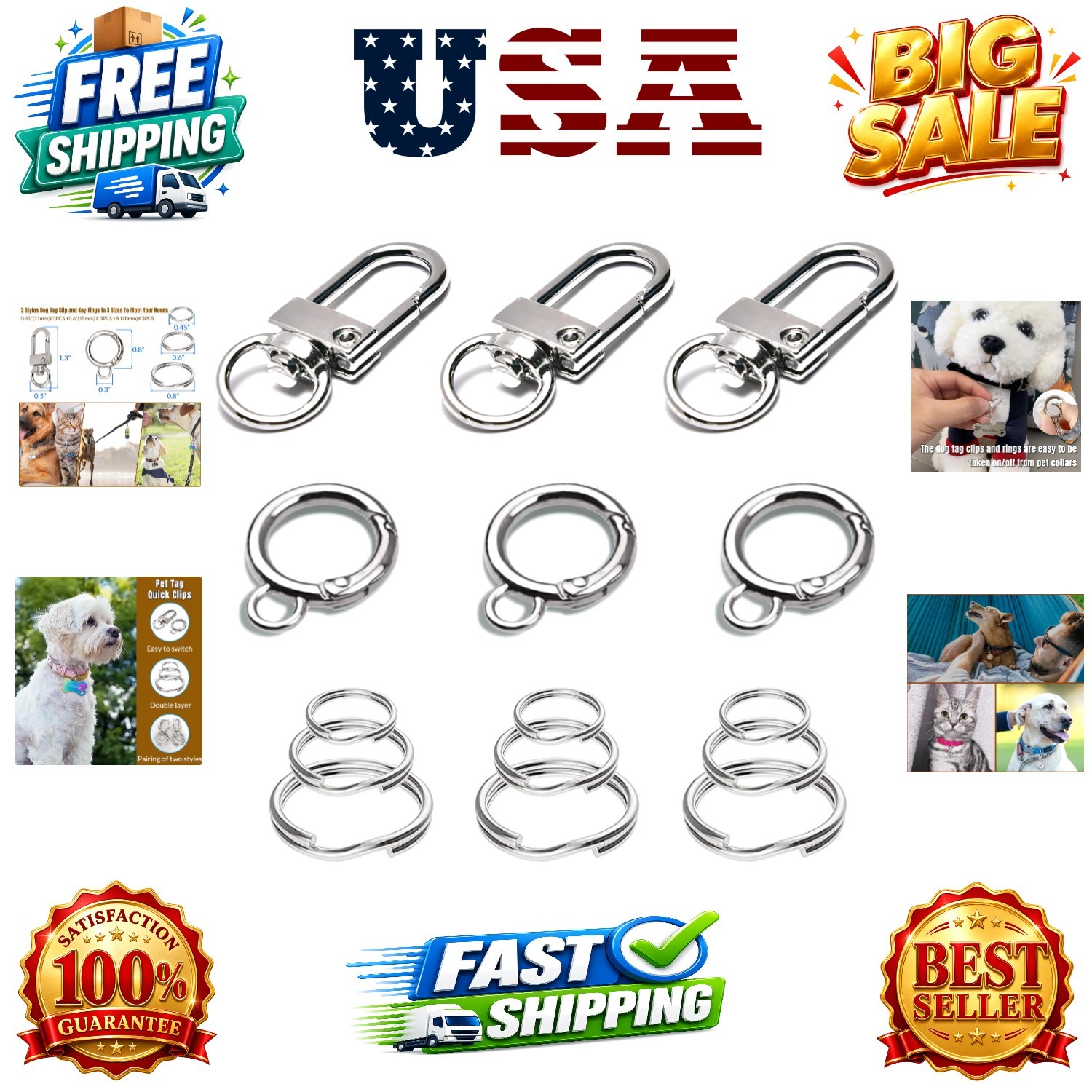 for Collar,with 15Pcs Replaceable Dog ID Name Tag Ring Clip Dog Tag Attachmen…