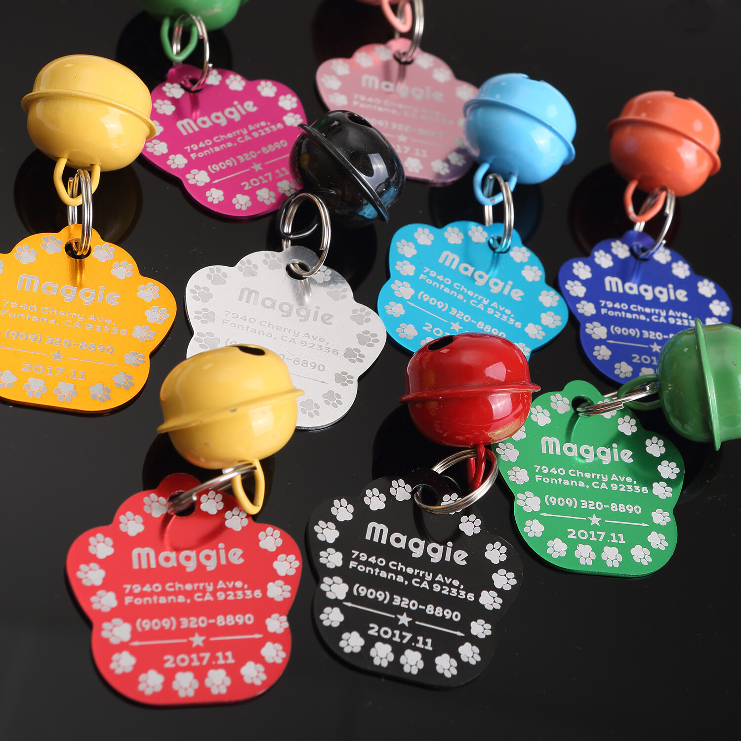 CUSTOM ENGRAVED PERSONALIZED PET TAG ID DOG CAT NAME TAGS WITH BELL ENGRAVED