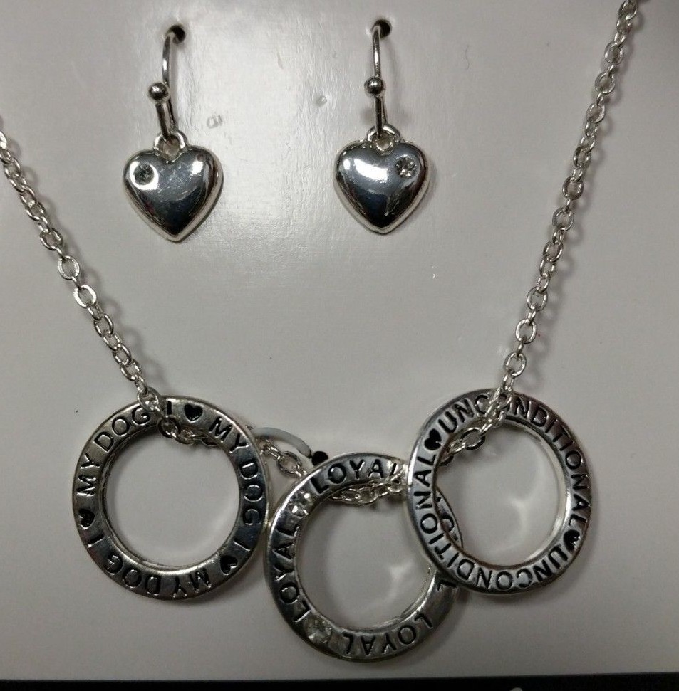 Pawsitively Spoiled NIB For I Love My Dog Necklace And Heart Earrings Lot C4-9