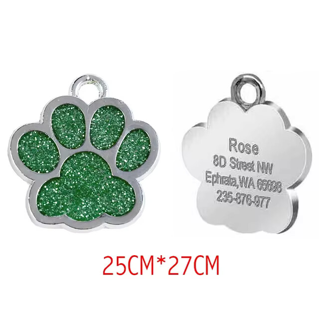 Personalized Dog Cat Tags Free Engraved Pet Puppy ID Anti-lost Name Paw Glitter