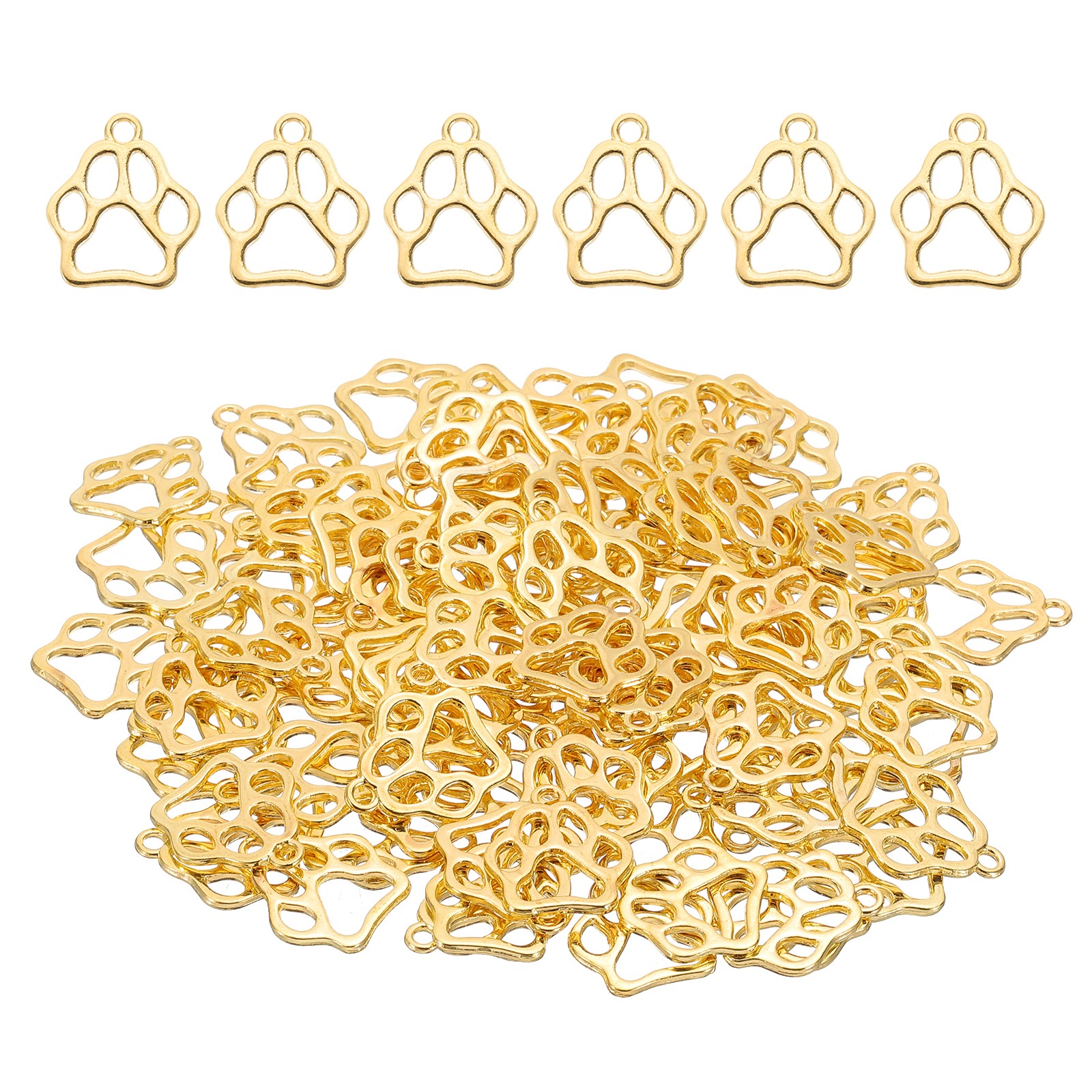 Hollow Paw Print Charm, 100Pcs Alloy Footprint Pendants, Gold