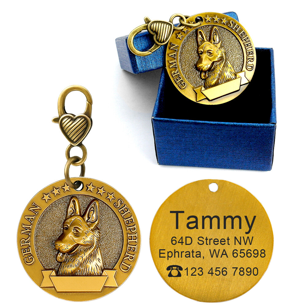 3D Gold Personalized Dog Tags with Breeds Pet Name ID Collar Tag Engraved Free
