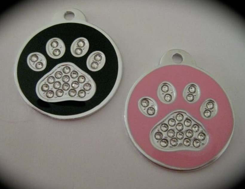 SMALL/LARGE Custom engraved Pet ID Name Tag Cat Dog Swarovski Crystal Rhinestone