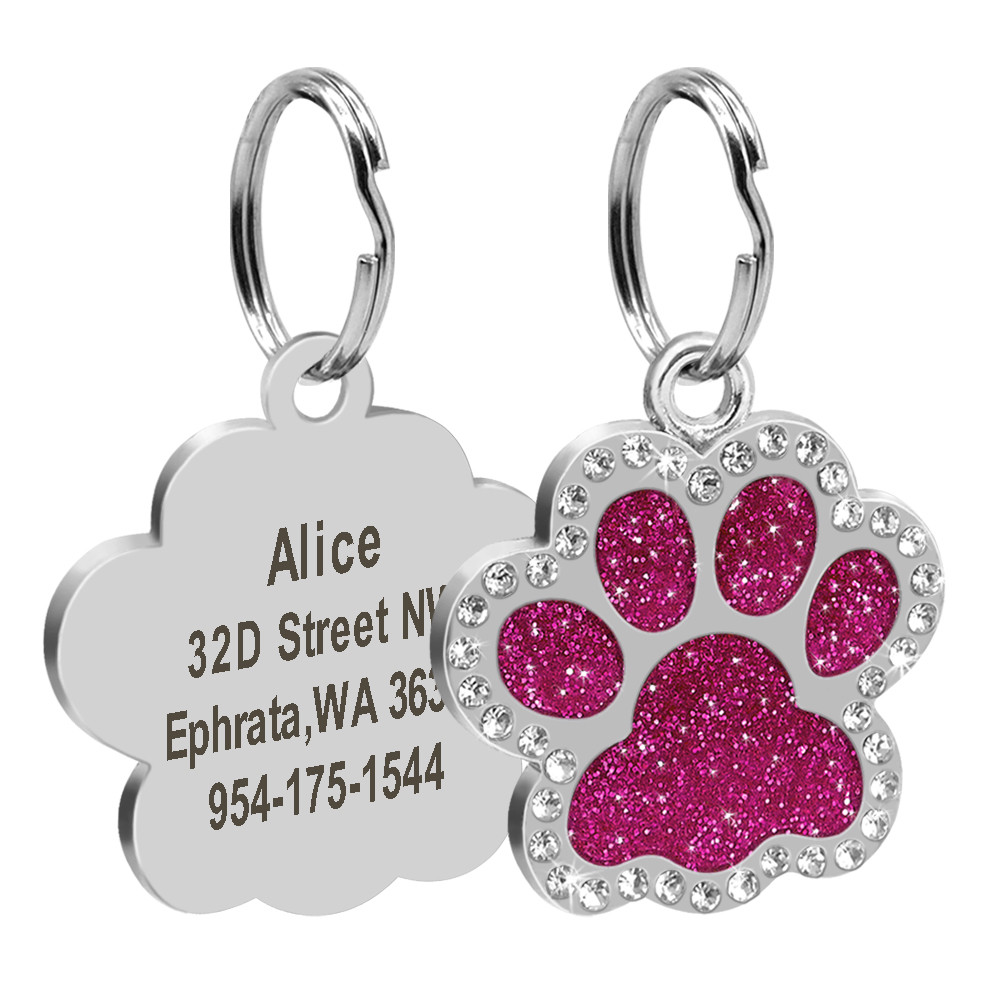Personalized Dog Tags Engraved Puppy Pet ID Name Collar Tag Bling Paw Glitter