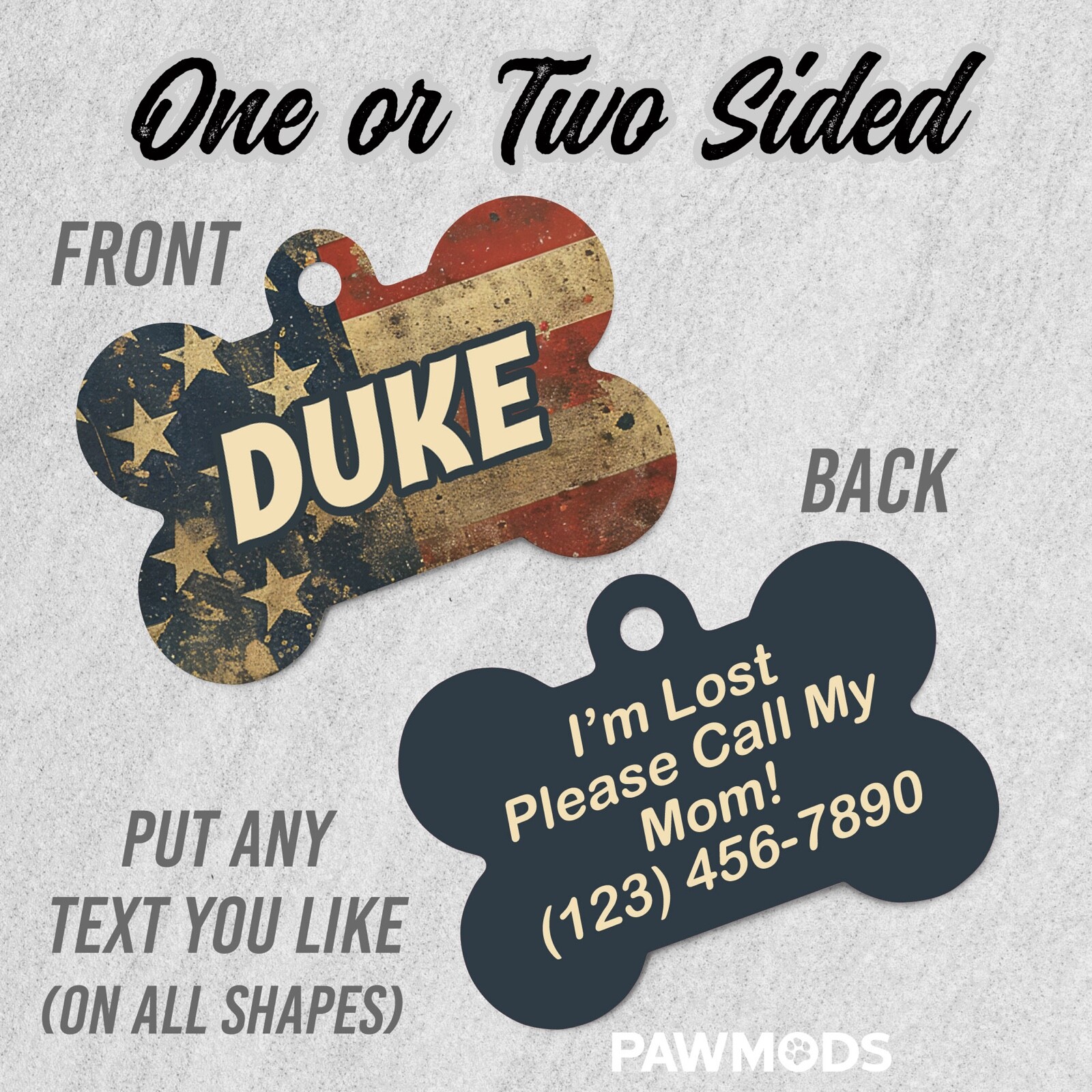 American Flag Dog Tags for Dogs, USA Pet ID Tags, Custom Personalized Puppy Tag