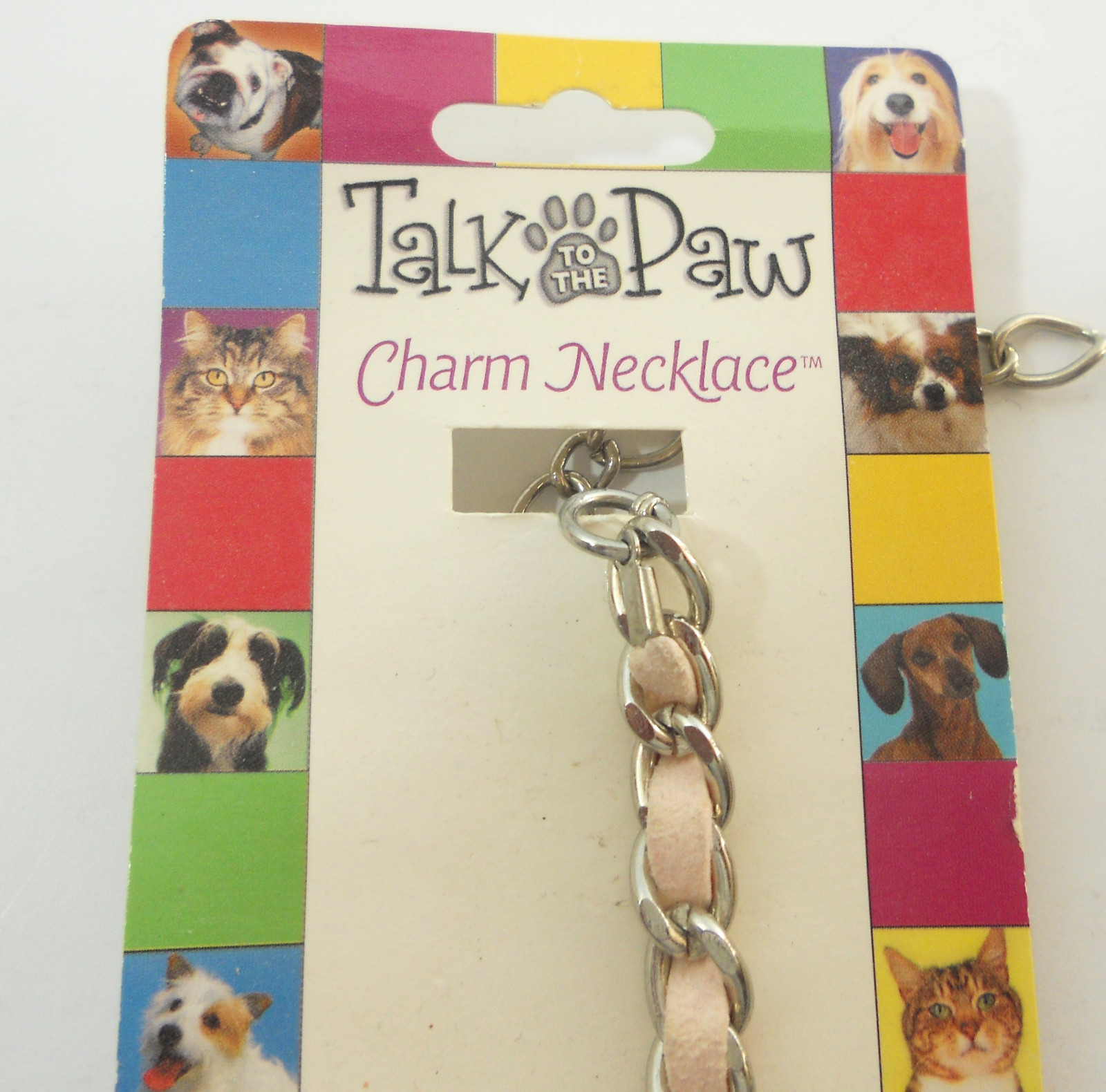 Talk to the Paw Dog Charm Necklace Silver Tone Pink Suede 10 – 18 inches New