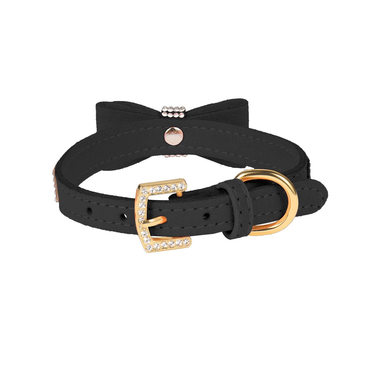 Crystal Dog Collar/Cat Collar Velvet Leather with Bow-Knot Tie Rhinestone Pup…