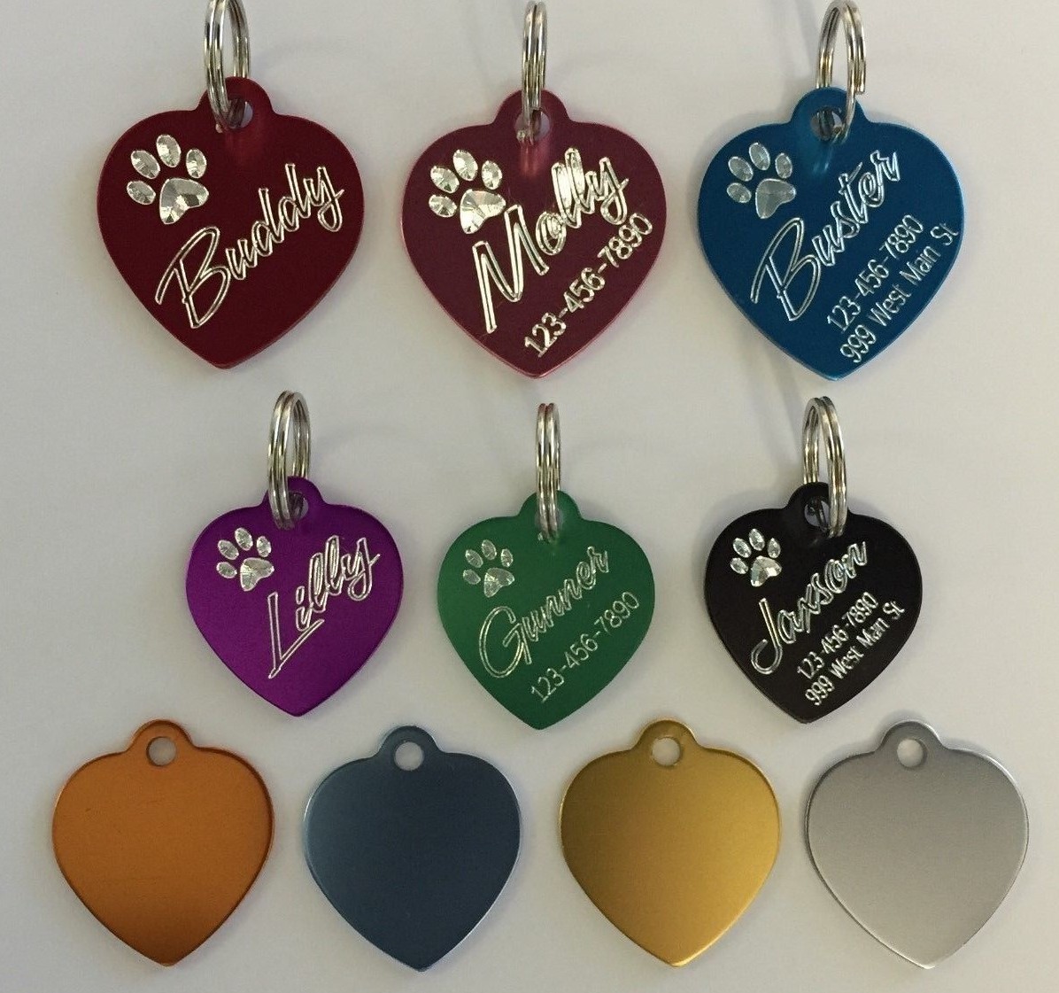 Custom Engraved Heart Paw Print Pet Tag Dog Cat ID Name Animal – 10 COLORS