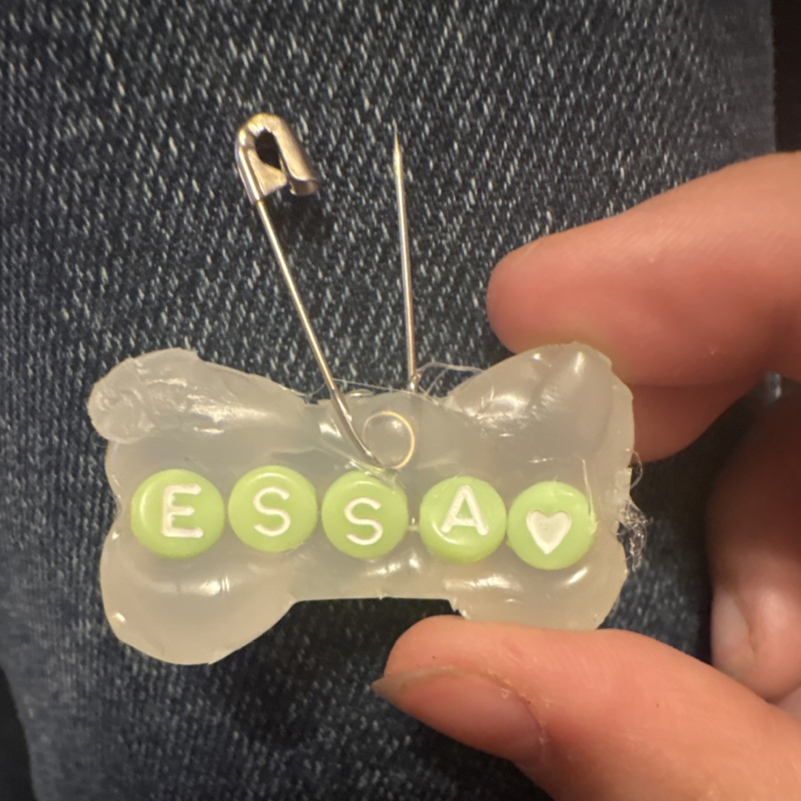 Personalized Clear Plastic Bone-Shaped Dog Collar Charm Name Beads “ESSA”