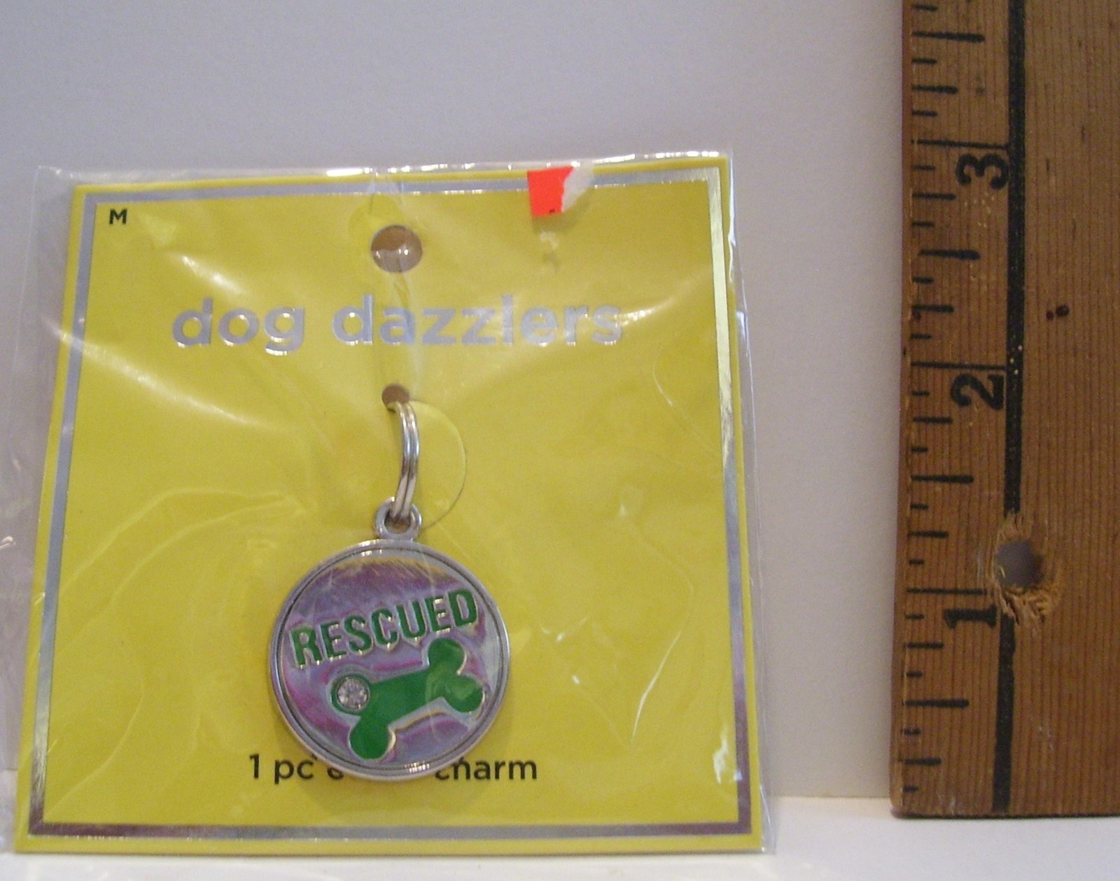 NEW DOG DAZZLERS RESCUED DOG GREEN BONE RHINESTONE COLLAR CHARM SIZE MEDIUM