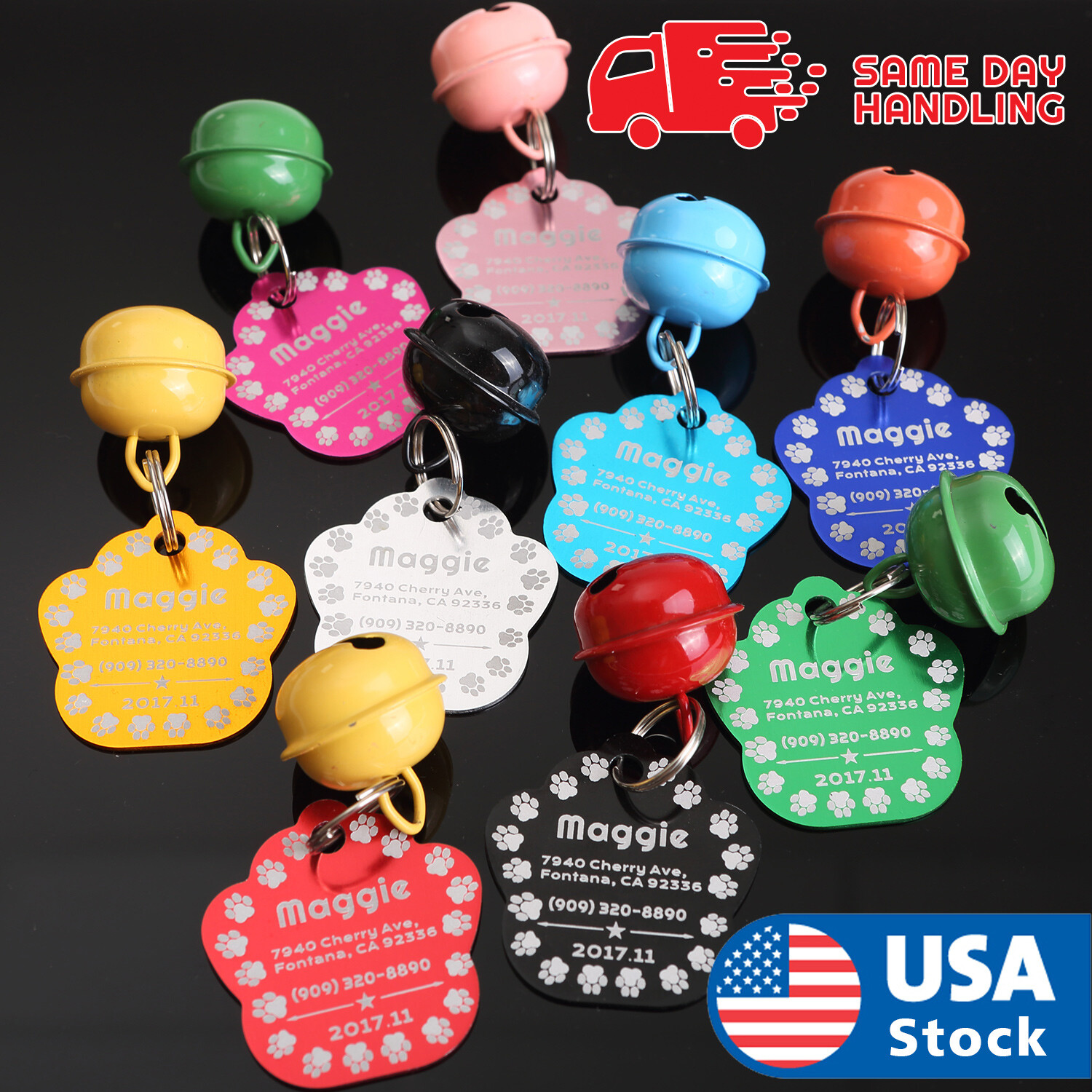 CUSTOM ENGRAVED PERSONALIZED PET TAG ID DOG CAT NAME TAGS WITH BELL ENGRAVED