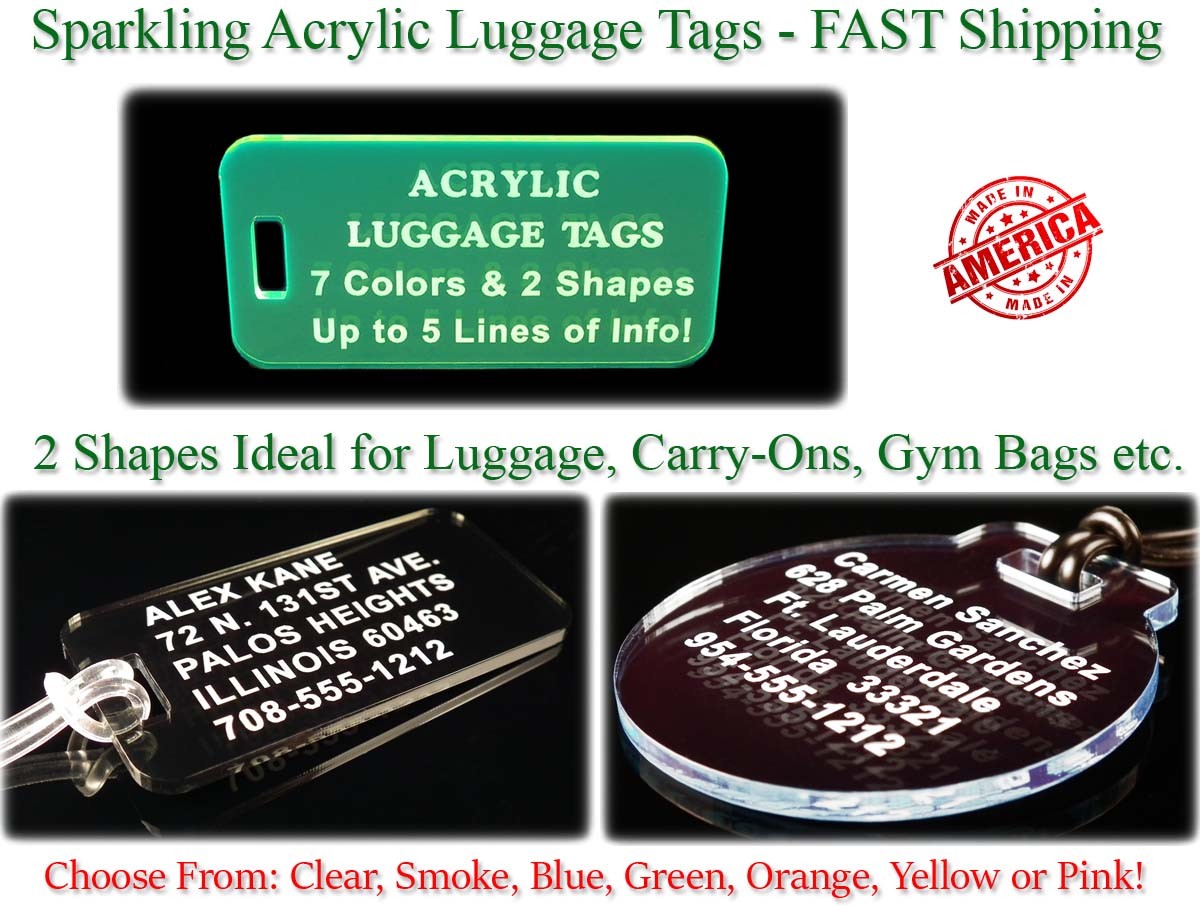 Custom Engraved ACRYLIC Plastic LUGGAGE ID TAGS Personalized Identification Tag