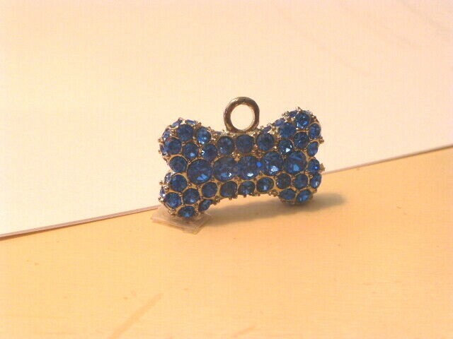Brilliant Blue Crystal “Puffed” Bone Shaped Charm, Two-Sided, December Birthday