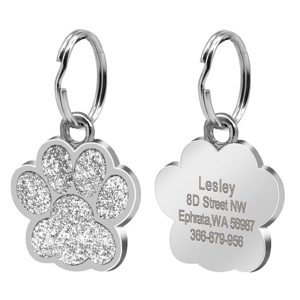 20/50pcs Dog Cat ID Tag Bulk Blank Glitter Paw Print Collar Name Discs 10 Colors