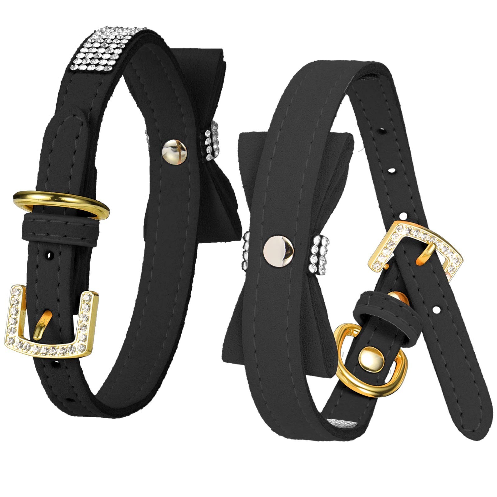 Crystal Dog Collar/Cat Collar Velvet Leather with Bow-Knot Tie Rhinestone Pup…