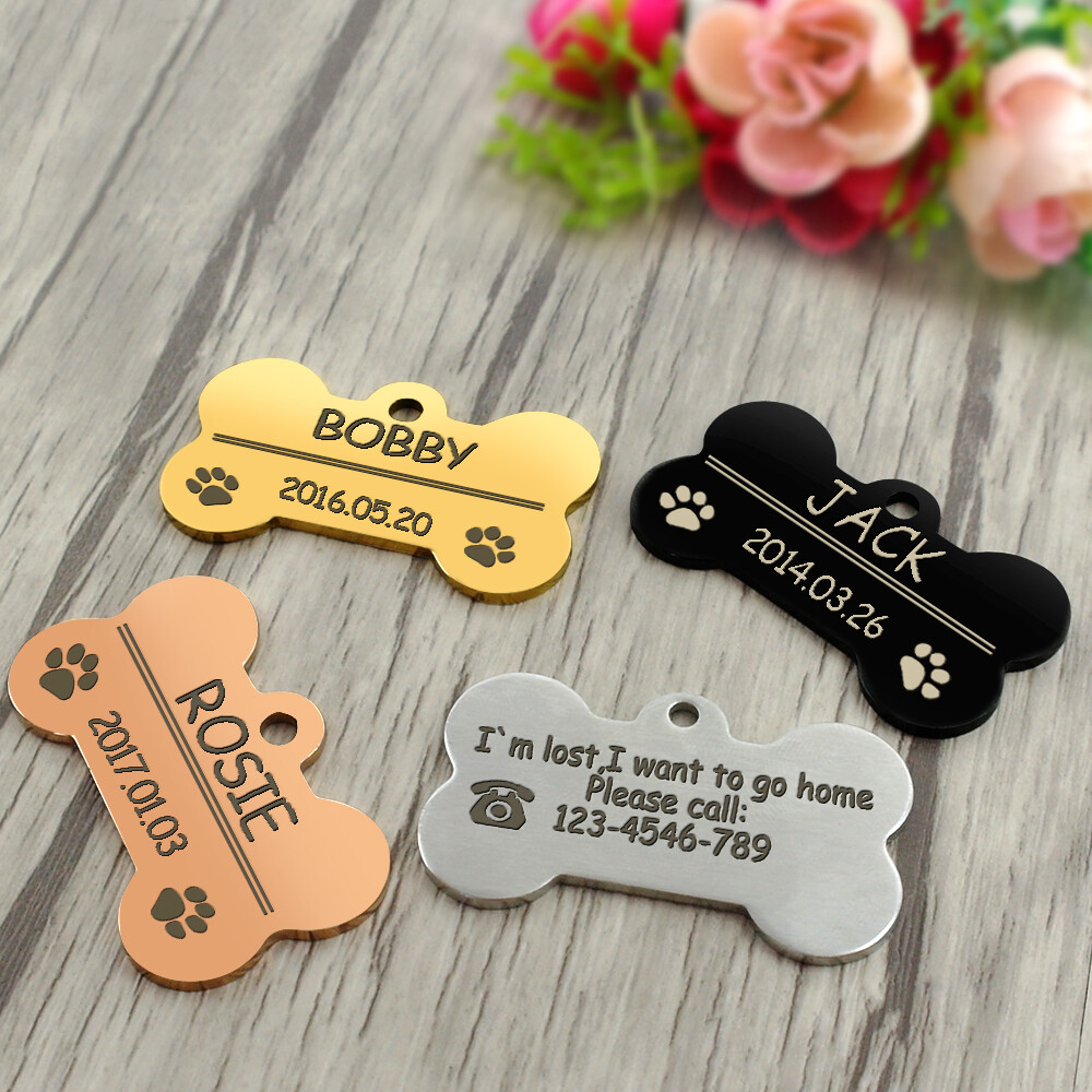Stainless Steel Personalized Pet ID Tag Dog Name Tags Custom Any Name & Text