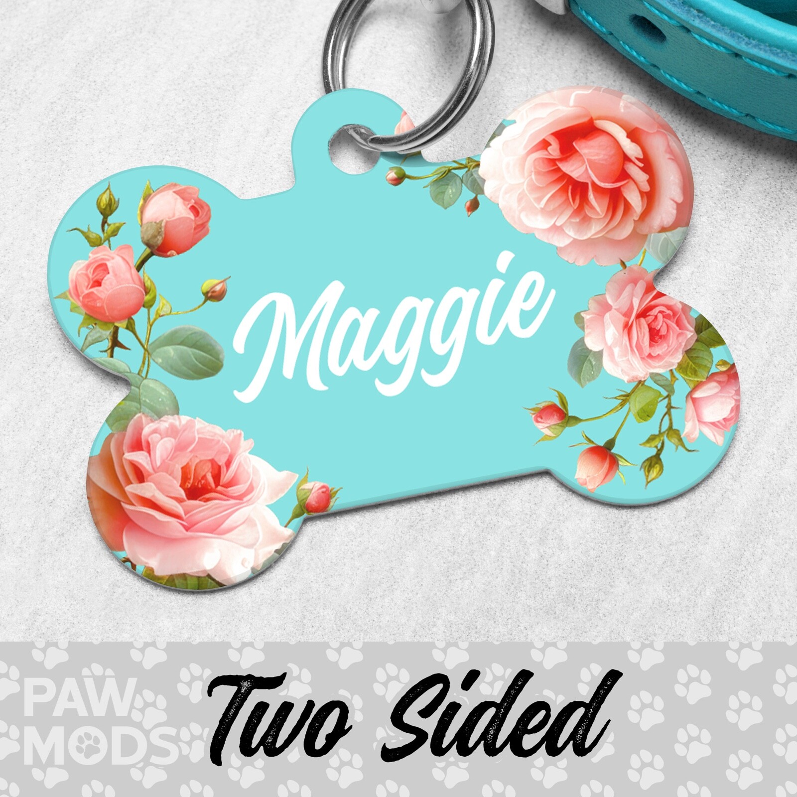 Roses French Floral Dog Tag for Dogs, Pet ID Tags, Custom Personalized Tag
