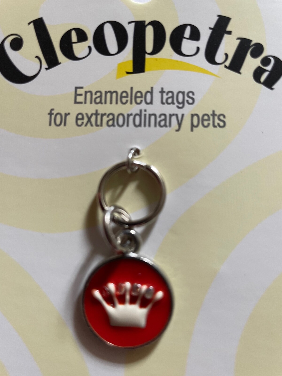 Dog or Cat Enamel Opaque Pastel Tag- Red Crown w/ Swarovski Crystal Collar Charm