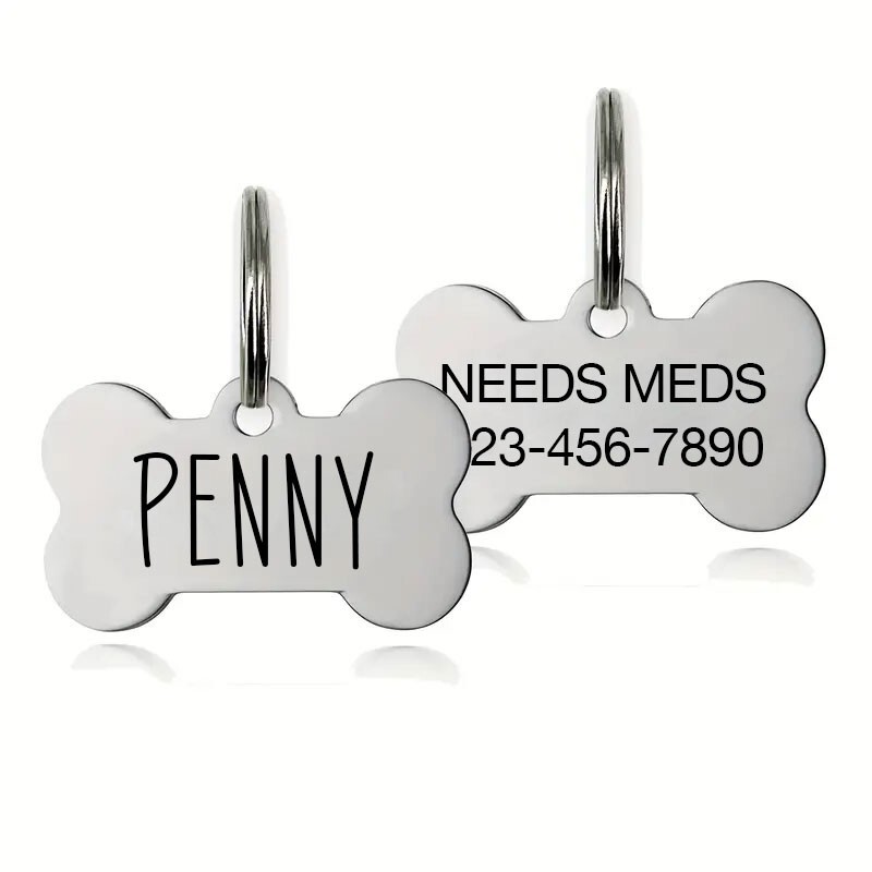 Personalized Bone Dog Tag w/ Charm Pet ID | Custom Engraved USA