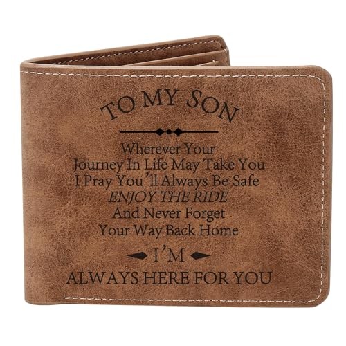 THTCSQ To My Son Gifts,Leather Wallet for Men,Engraved Wherever you Son