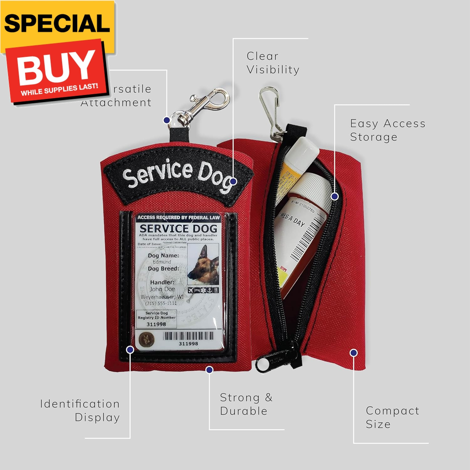 ActiveDogs Service Dog ID Card Pouch – Clip On Identification Badge Display Tag