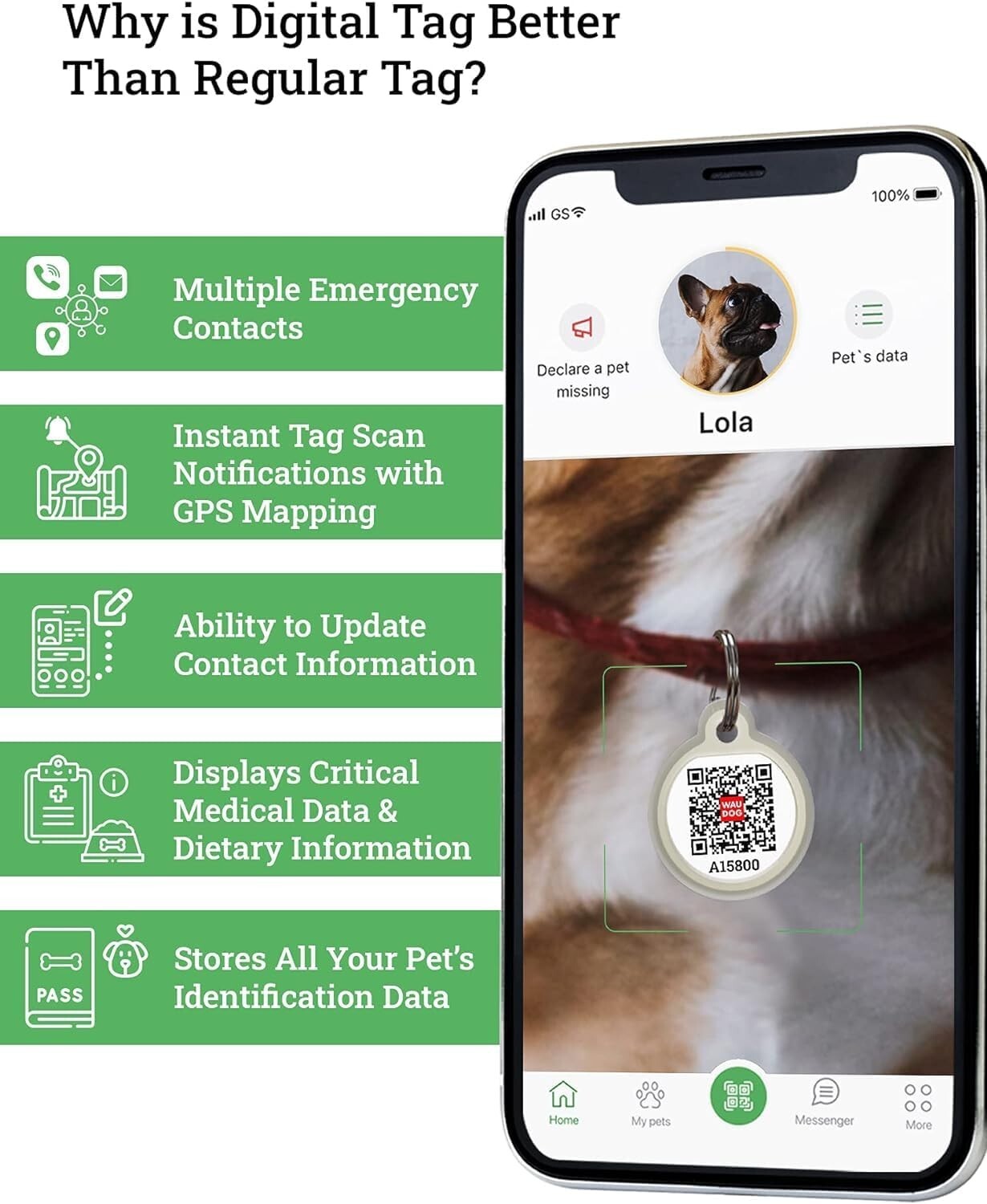 NEW QR Code Dog Tag Silent ID Tag for Dogs & Cats, Connected to Mobile App