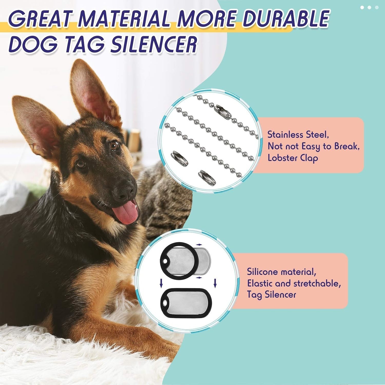 8 Pcs Dog Tag Silicone Silencer Military Engraved Dog Tag with 4 Stainless St…