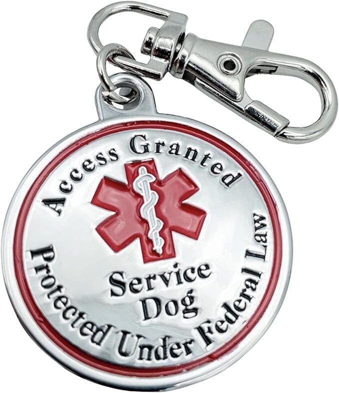 Service Dog Tag Double Sided Red Medical Alert Medal for Medium or Large Dogs