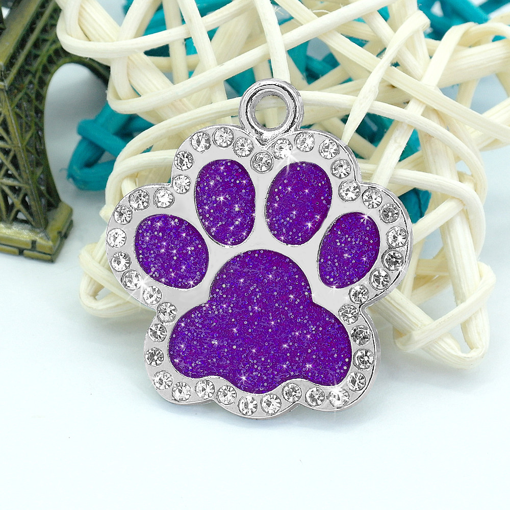 Personalized Dog Tags Engraved Puppy Pet ID Name Collar Tag Bling Paw Glitter