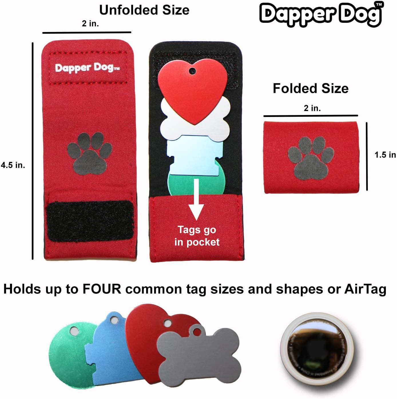 Dapper Dog Pet Tag Silencer and AirTag Holder (Black with Blue Paw)