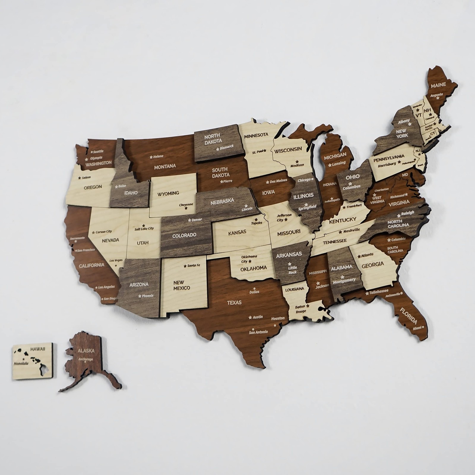 Colorfull Worlds 3D Wooden USA Wall Art, Gift for American Friend, United Sta…
