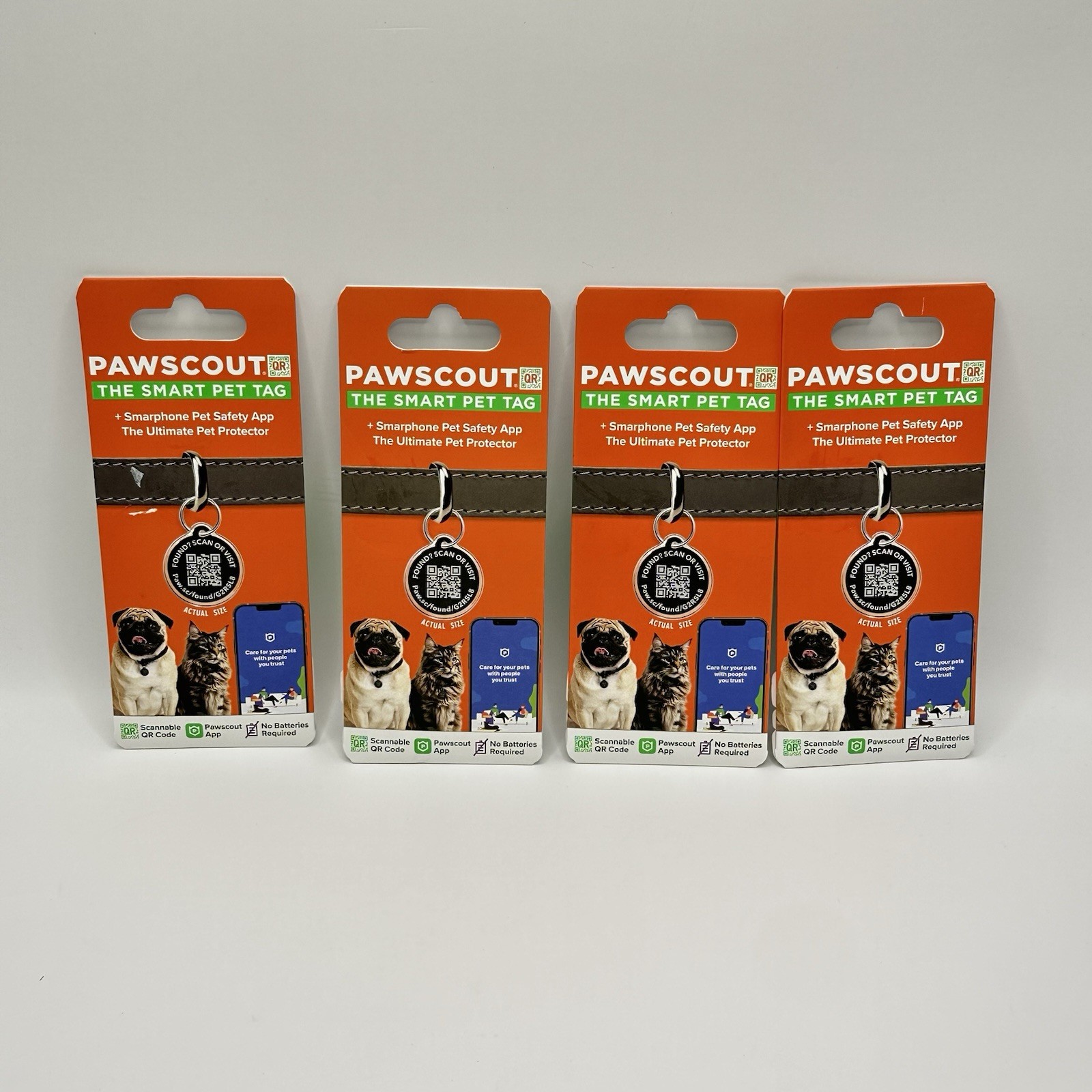 🐾 (4) PAWSCOUT Smart Pet Tags QR Finder Dogs Cats Smartphone Pets Safety App