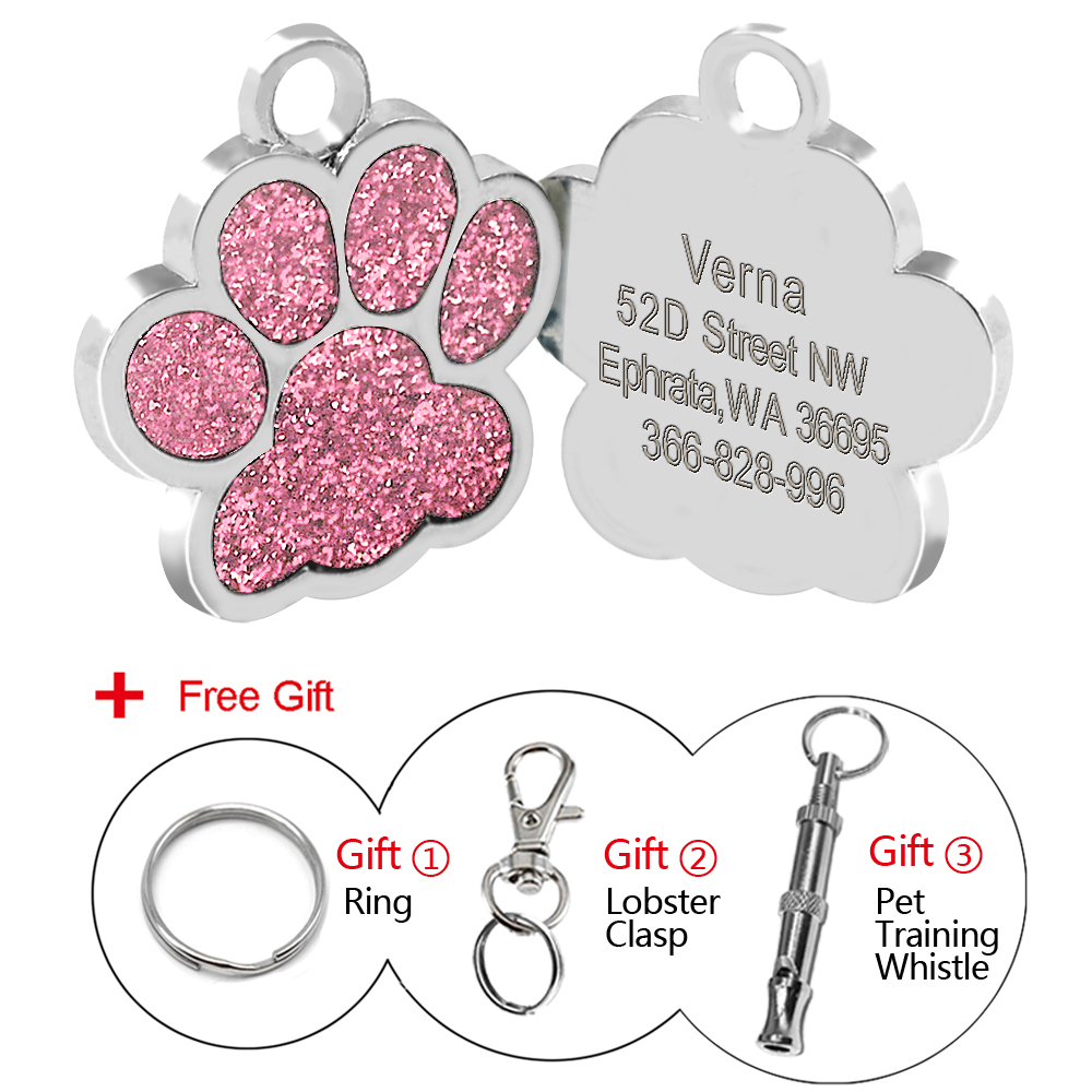 Personalized Glitter Dog Tags Disc Engraved Cat Puppy Pet ID Name Collar Tag