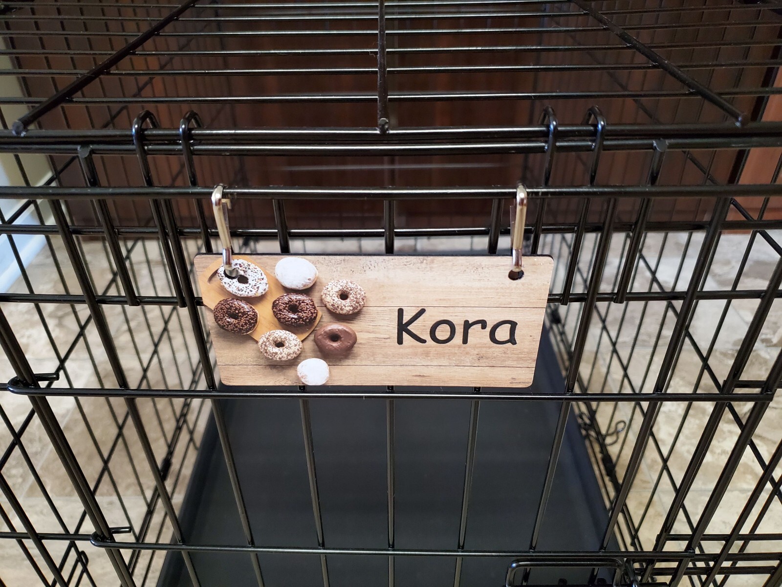 Donuts on Wood Table Design Personalized 5″ x 2.5″ Dog Crate Tag FREE SHIPPING