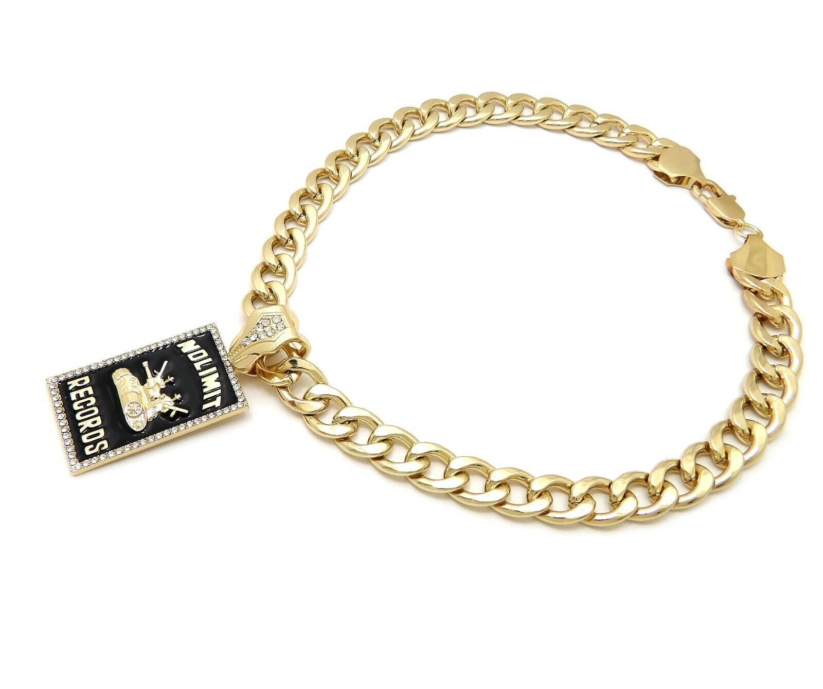 No Limit Records Charm Cuban Dog Cat Pet Puppy Gold Plated Collar Chain Necklace