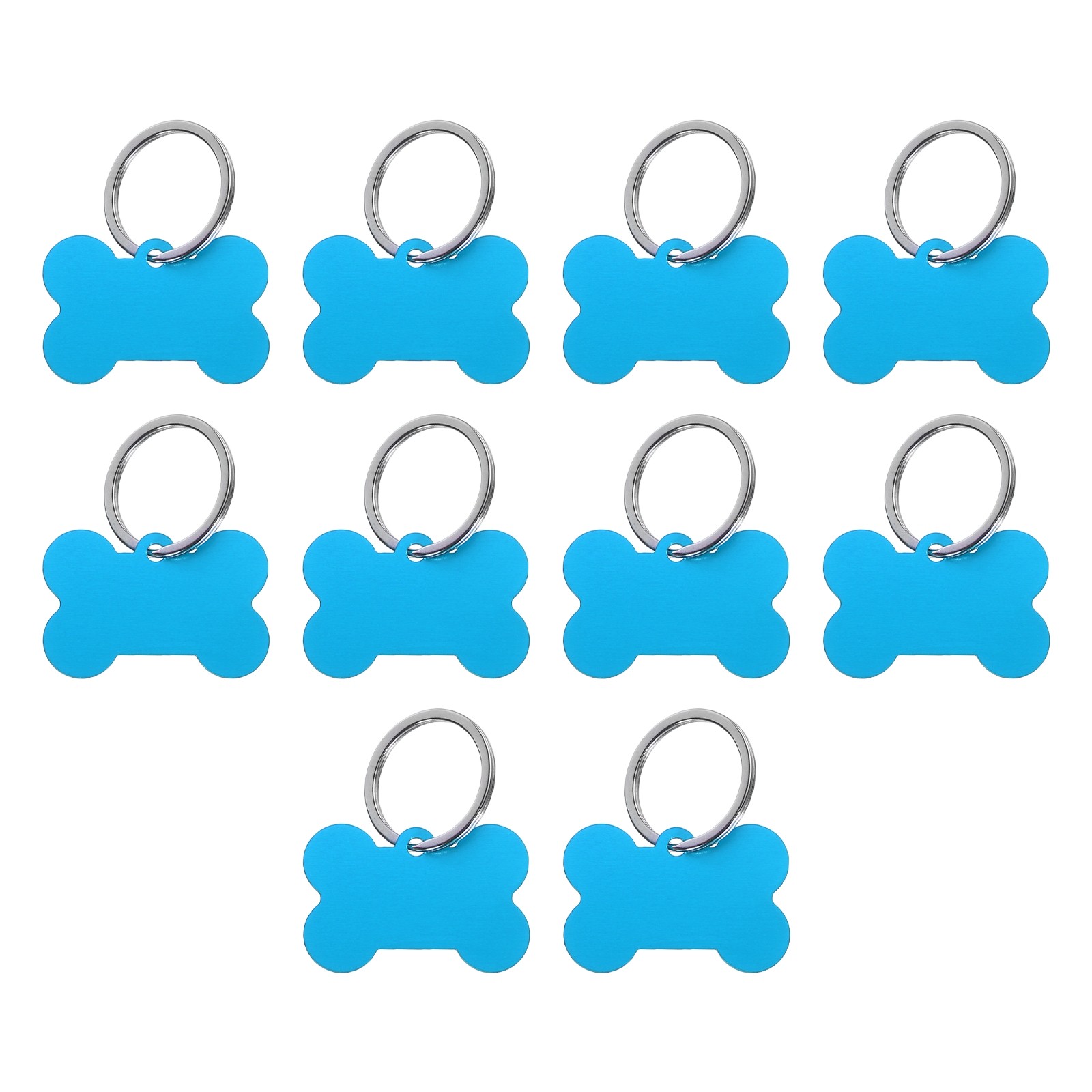 Bone Shaped Dog Tag Pet ID Tags, 1.5″x1″ Metal Lake Blue Blank with Ring,10pcs