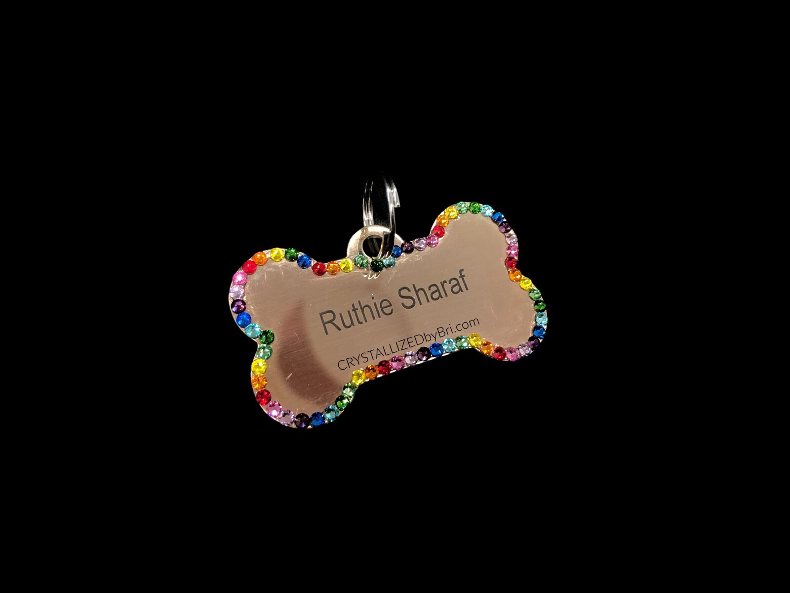 Custom Bling Dog Tag AUSTRIAN CRYSTALS Bone Heart Circle Cat Name Bedazzled ID