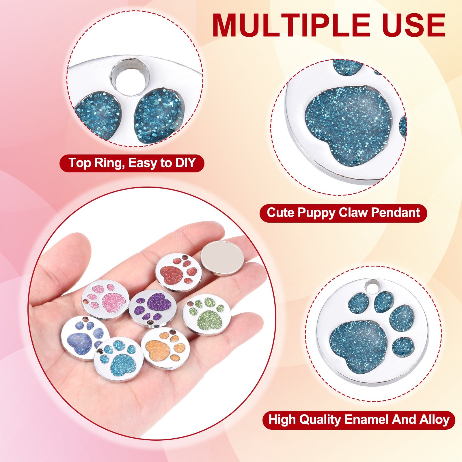 Enamel Paw Print Charm, 10Pcs Alloy Enamel Pendants, Lake Blue/Deep Blue
