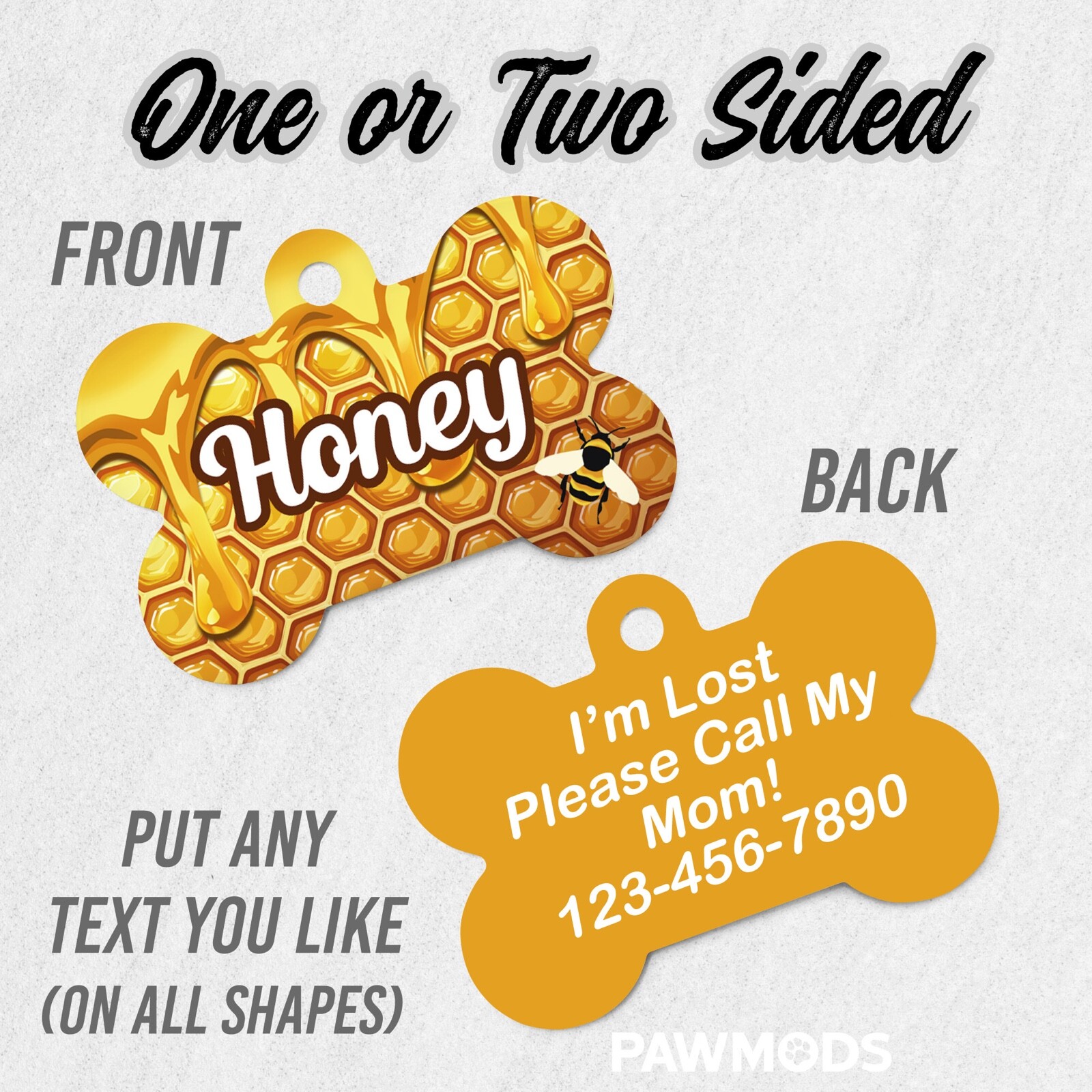 Honey Dog Tags for Dogs, Honey Comb Pet ID Tags, Custom Personalized Puppy Tag