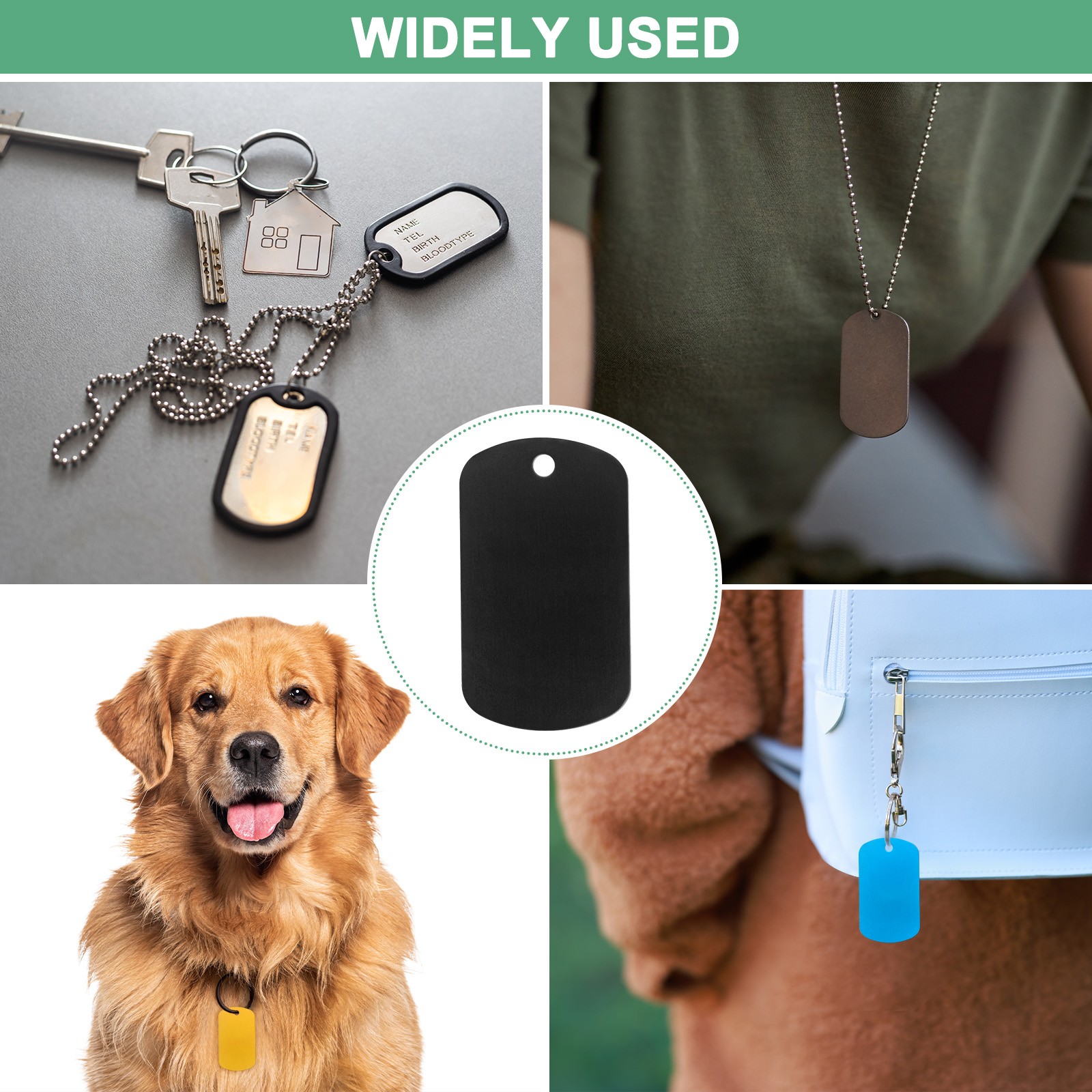 20-Pack 2″ x 1.18″ x 0.04″( L x W x T ) Blank Dog Tags [Black, 1 Hole]