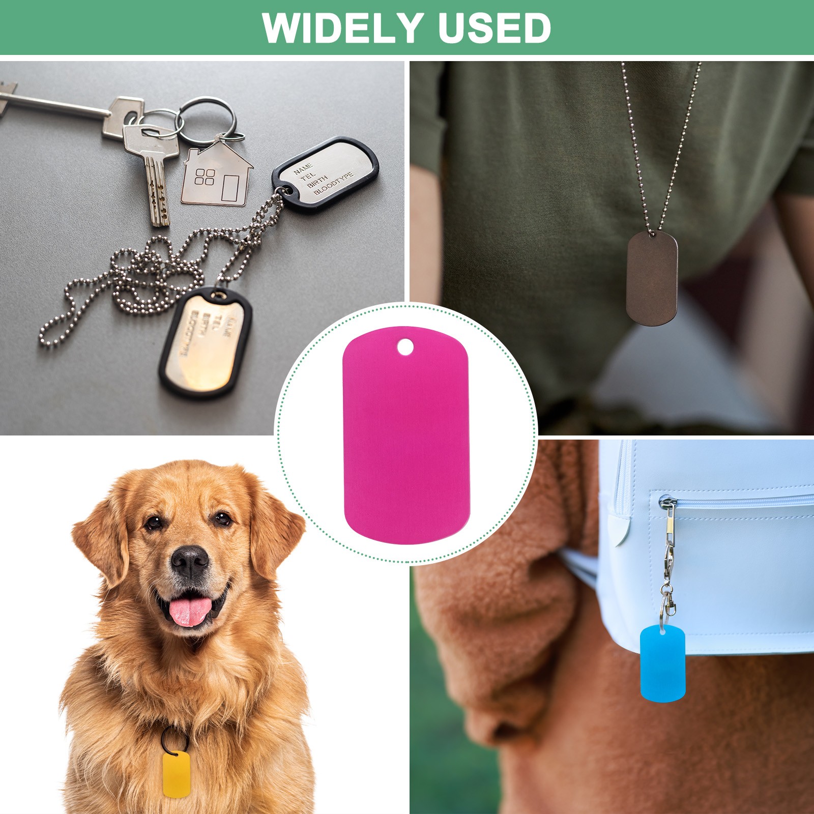 20-Pack 2″ x 1.18″ x 0.04″( L x W x T ) Blank Dog Tags [Rose Red, 1 Hole]