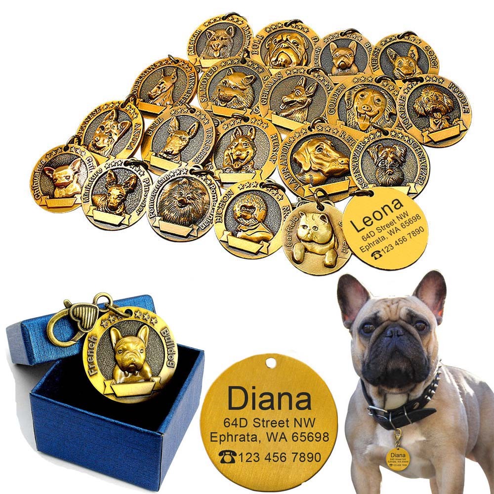 3D Dog ID Tags Engraved Personalized Metal Pet Custom Puppy Cat Name Tags Collar