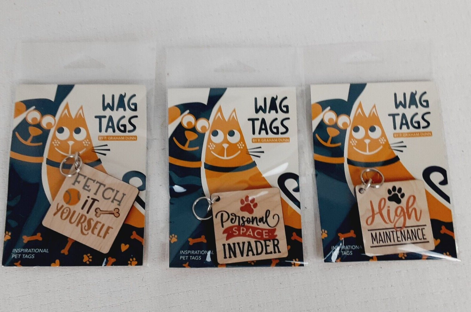 P Graham Dunn WAG TAGS Pet Collar Charms Wooden Square 1.5″ Assorted Set of 3