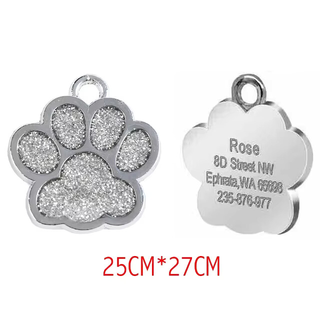 Personalized Dog Cat Tags Free Engraved Pet Puppy ID Anti-lost Name Paw Glitter