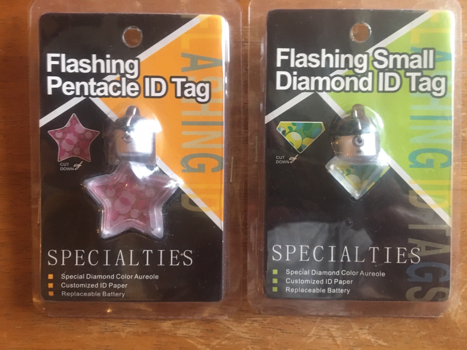 Flashing Small Diamond & Pentacle ID Tags Specialties #2 Set New Sealed!