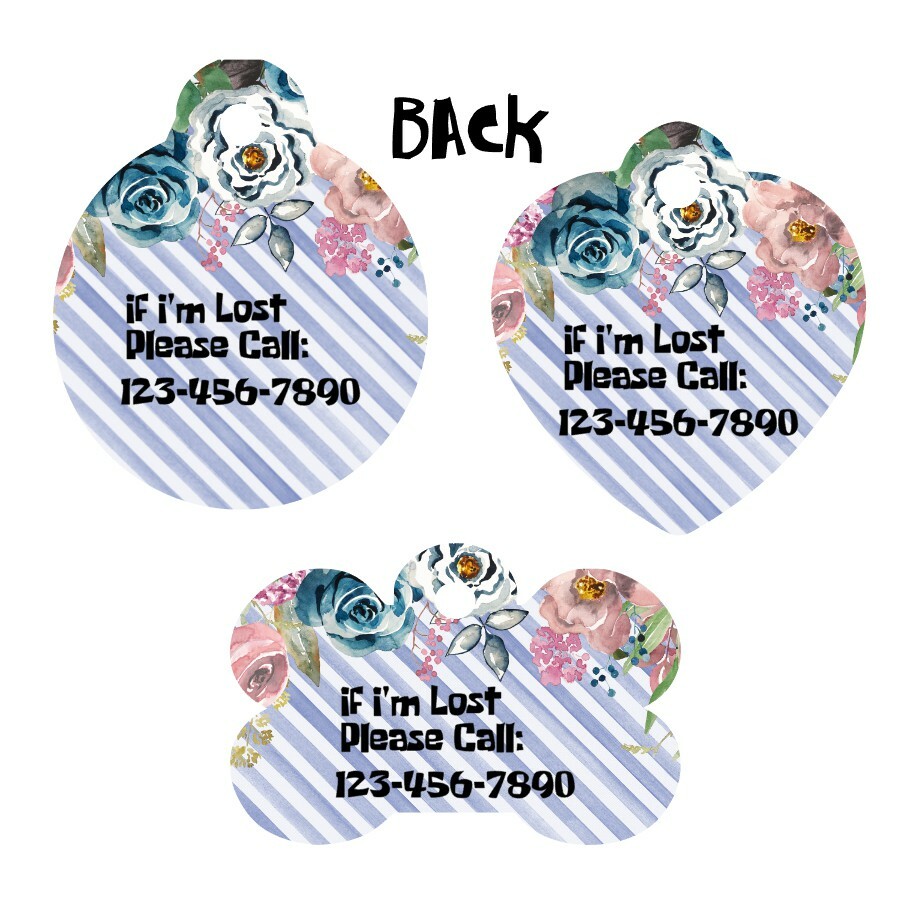 Pet ID Tag Flowers Personalized Custom Double Sided Pet Tag w/name & number