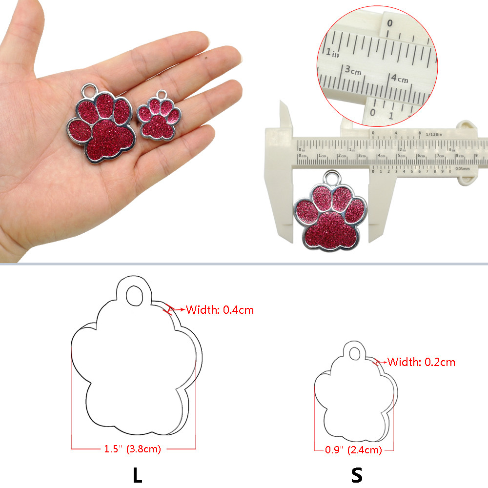 Glitter Crystal Bone Paw Shape Custom Dog Tags Pet Dog ID Name Phone Engrave