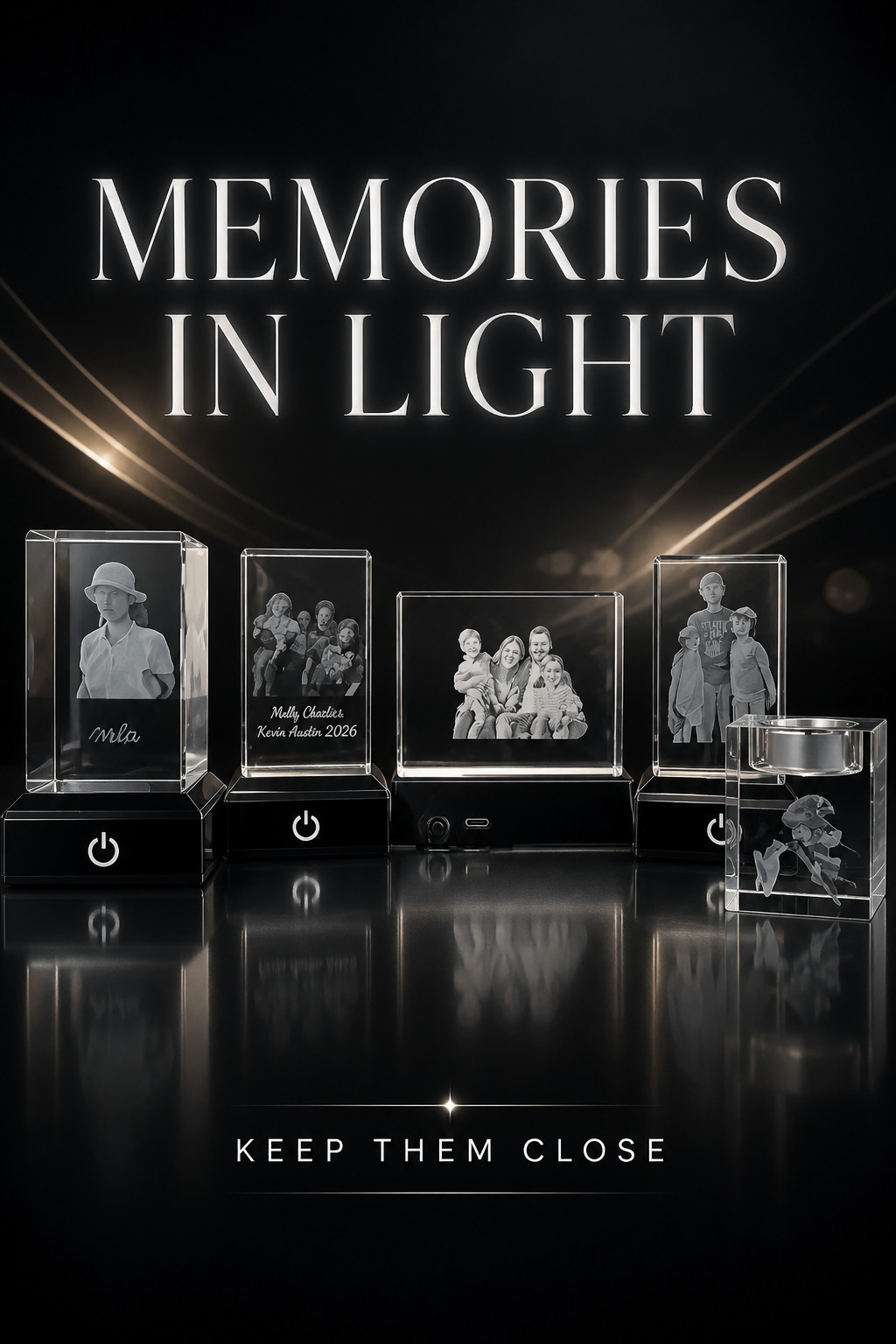 Crystal engraved with your pet photo Free LED light base