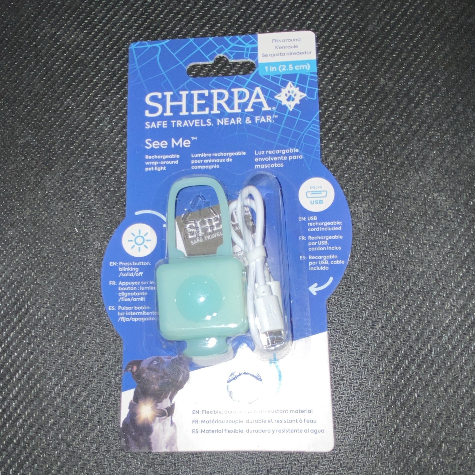Sherpa See Me Rechargeable LED Safety Light Collar Charm, Water-Resistant Blue
