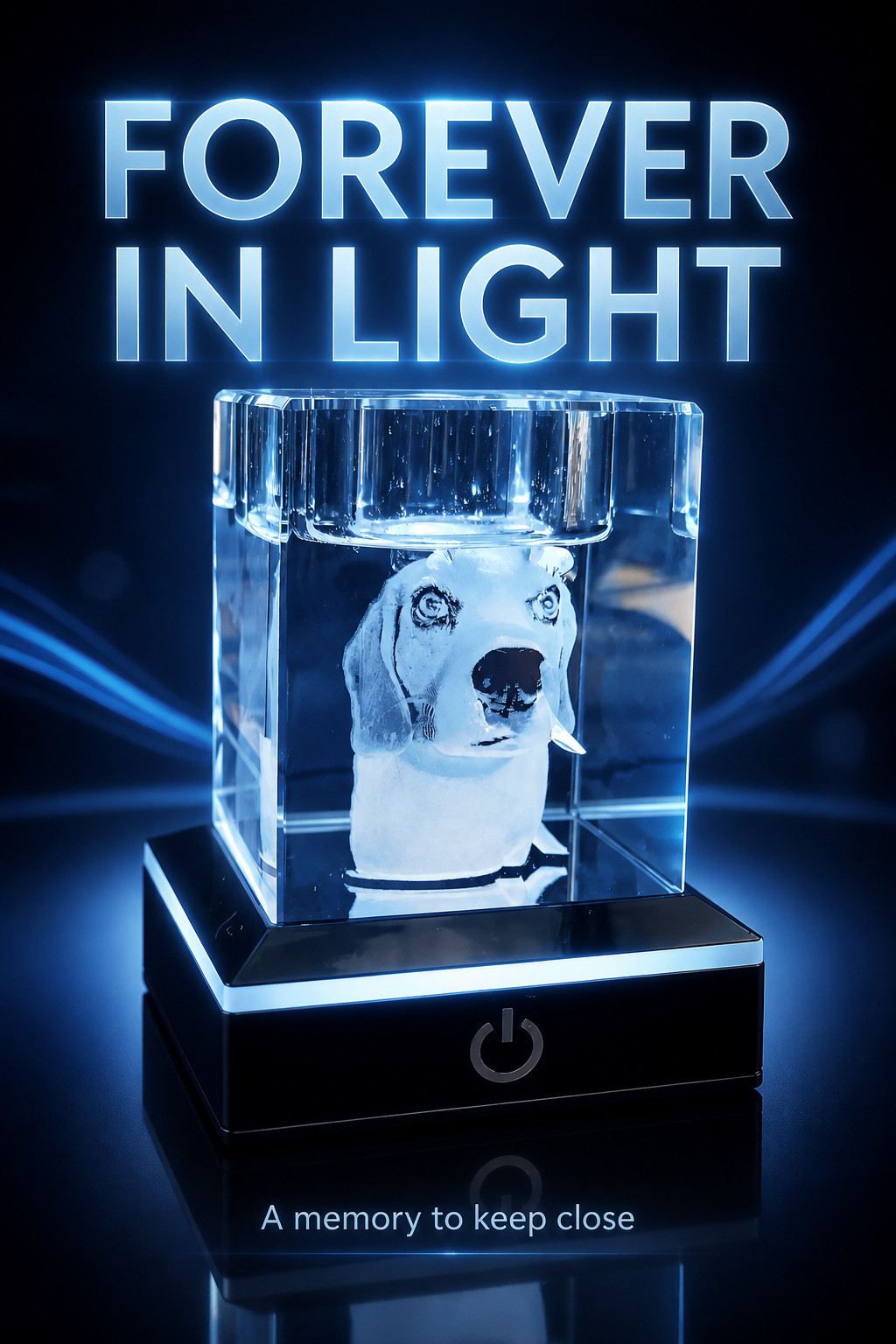 Crystal engraved with your pet photo Free LED light base